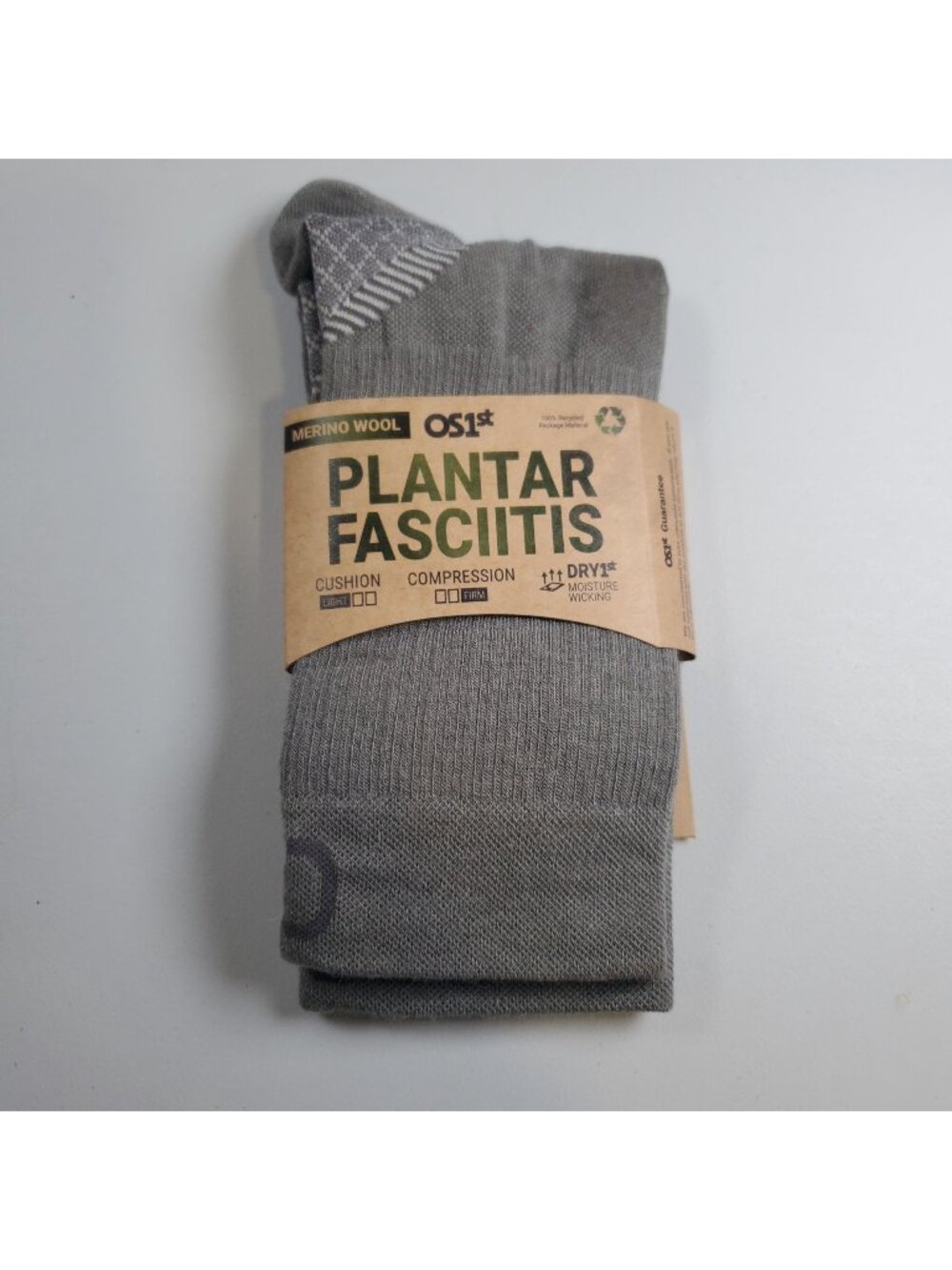 OS1st Merino Wool Plantar Fasciitis Socks Men Size Medium NWT Grey